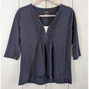 St Johns Bay Size Petite Large Dark Blue Elbow‎ Sleeve Womens Casual Blouse